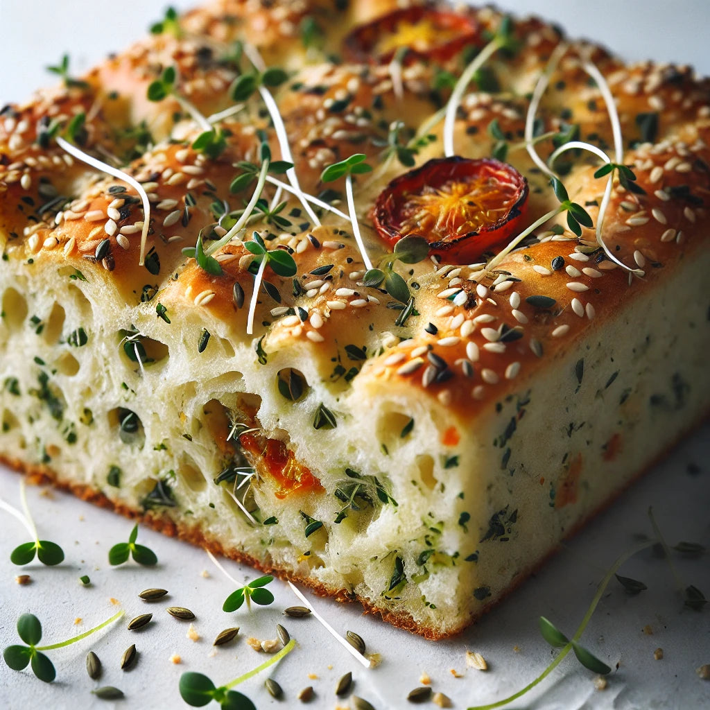 Microgreen-Infused Sourdough Focaccia Bread